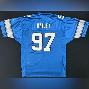 Rare Vintage Reebok Boss Bailey Detroit Lions #97 Home Blue Jersey Men’s Large
